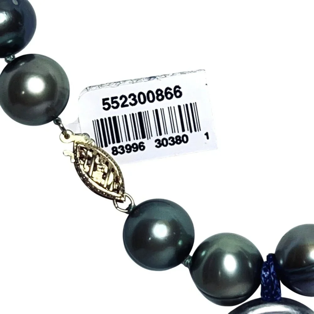 Peacock Green Baroque Pearl Necklace With 14k Gold Clasp (6025) - Picture 8 of 11
